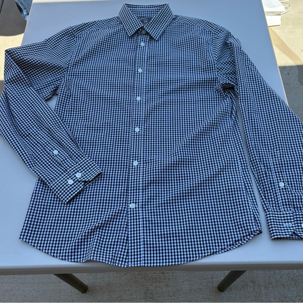 H&M Black White Slim Fit Easy-Iron Checked Shirt – Medium